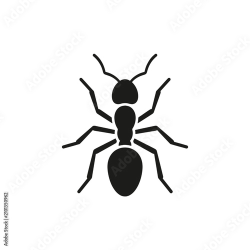 Isolated black ant icon on a white background, simple line art insect symbol for small creature or pest control