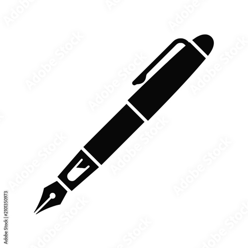 Isolated black fountain pen silhouette on a white background, symbol of writing, education, and creativity