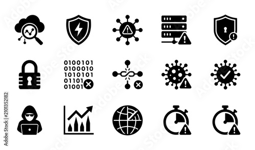 Canvastavla Cybersecurity Icons Set: Digital Protection, Data Security, Network Threats, Vir