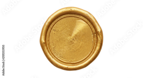 Foto Shiny gold wax seal with textured surface and embossed circular border