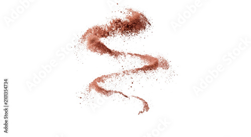 Konstfotografi Swirling cloud of reddish-brown powder against a white background