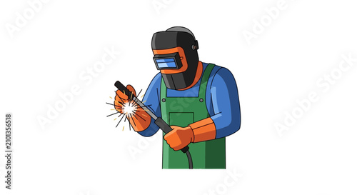 фотографія Welder in protective mask and gear performing industrial work