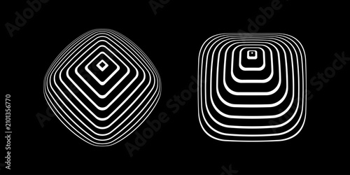 Set of Abstract Geometrical 3D Icons on Black Background. Elements for Design.