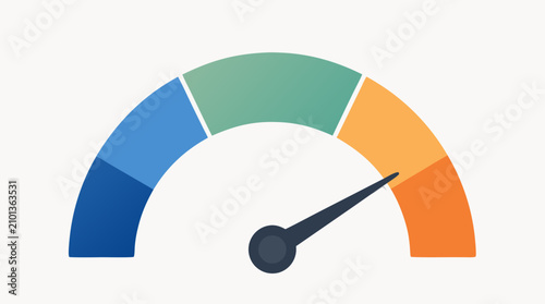 Risk tolerance gauge infographic with colorful conservative to aggressive investment spectrum, needle indicator, clean flat vector dashboard for finance planning, portfolio strategy presentations