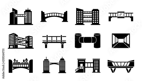 Photos Modern Skybridge and Pedestrian Bridge Icons, Architectural Linkage Vector Set,