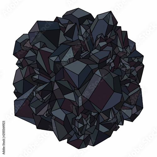 Foto Black Geometric Crystal Rock Formation.