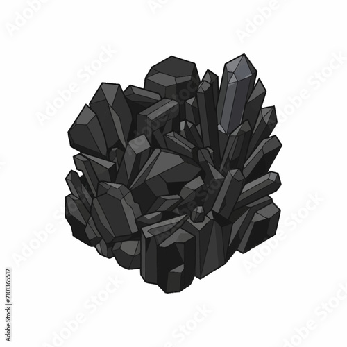 Bild auf Leinwand Black Crystal Rock Formation Mineral Cluster.