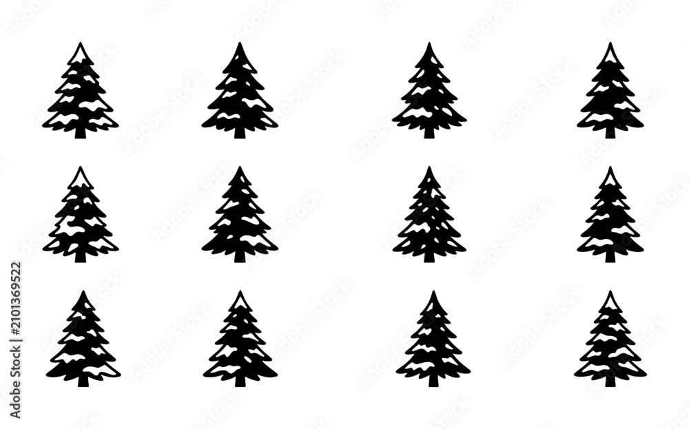 Obraz premium Christmas Tree Icons Set, Evergreen Pine Vector Graphics, Winter Holiday Symbols Collection, Festive Decoration Elements