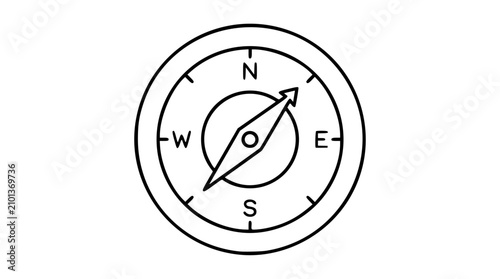 Canvas Print A clean black and white line art vector icon of a magnetic compass, excellent for navigation concepts, outdoor adventure themes, or directional guidance tools