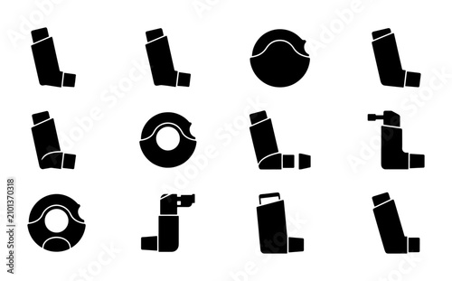 Photography Asthma Inhaler Icons, Medical Device Vector Set, Respiratory Health Care Symbols