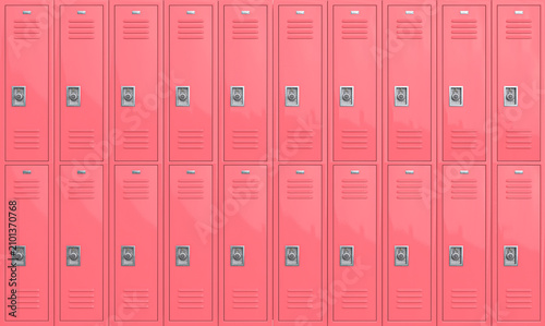 Pink school lockers with metal combination locks 3d