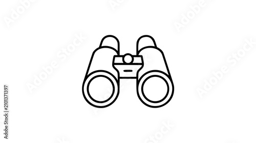 Fotografie A clean black and white line art vector icon of a pair of binoculars, excellent for wildlife watching equipment labels, outdoor adventure branding, or exploration-themed design projects