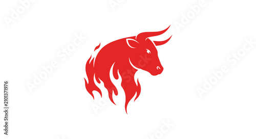 Photography Red bull head logo with dynamic flame motif.
