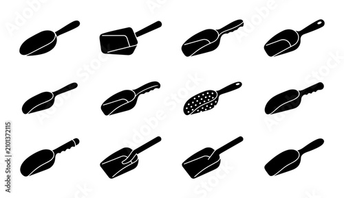 Tableau sur toile Set of 12 Black Silhouette Scoops, Kitchen Utensils, Serving Tools, Ice Cream Sc