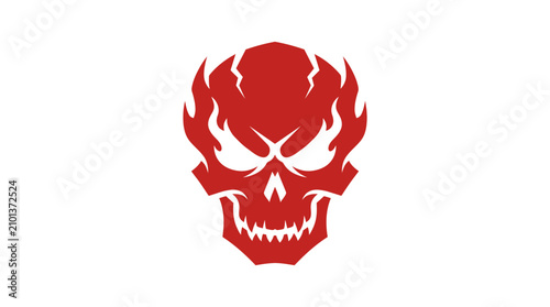 Canvas Print Red flaming demonic skull mascot icon.