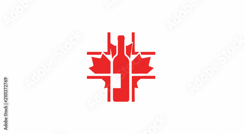 Foto Red geometric wine bottle and cross logo design.