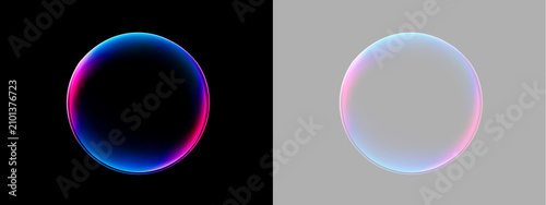 Konstfotografi Glowing transparent orb with iridescent neon gradient