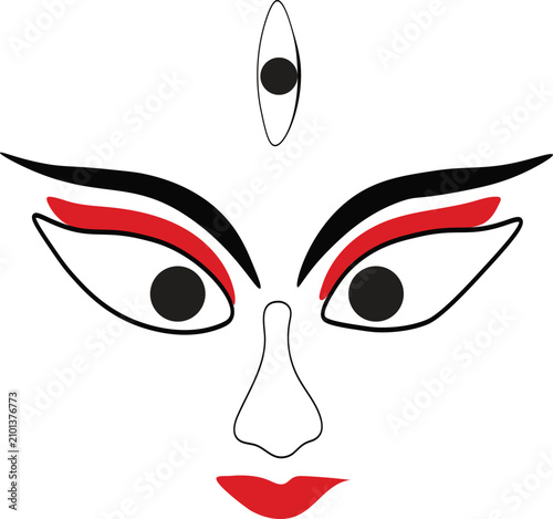 Minimal Goddess Durga Face Vector Traditional Bengali Festival Illustration Design