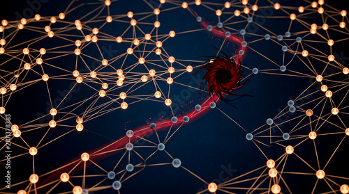 Social amber graph nodes red scraper traversing harvesting grey consumed trail dark, privacy breach