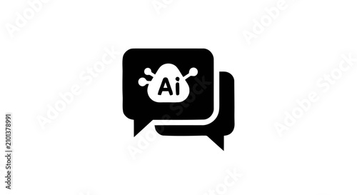 AI chatbot chat bubble icon representing artificial intelligence communication in black and white vector style