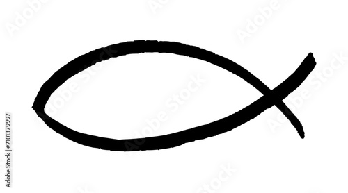Christian fish hand drawn symbol drawing. Black doodle style hand drawn object. Simple isolated outline.