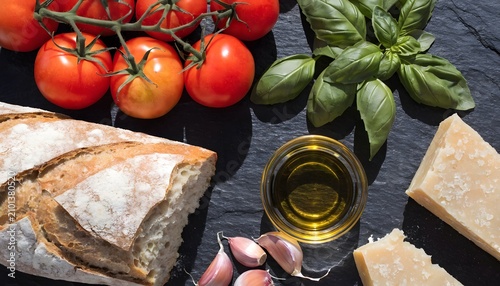 Fresh tomato, fresh basil and bread