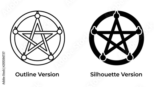Photography Pentagram Variations: A visual comparison showcasing two distinct styles of the pentagram symbol: a clean outline version and a bold silhouette version, perfect for graphic design needs