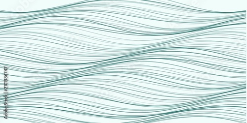Wavy lines pattern in various shades of teal, creating sense of movement and fluidity