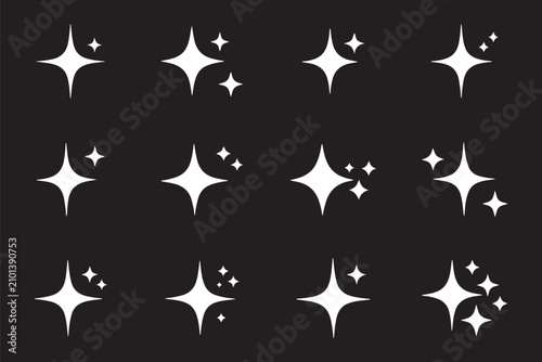 Star sparkle and shine icon collection. Sparkle icons set Vector blink star for logo, stars and twinkle light elements for Christmas decoration, magic theme and festive graphic asset. 