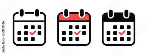 Calendar icon with checkmark for schedule, planning, appointment, task management, deadline, organization, and productivity vector illustration.