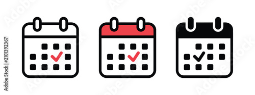 Calendar icon with checkmark for schedule, planning, appointment, task management, deadline, organization, and productivity vector illustration.
