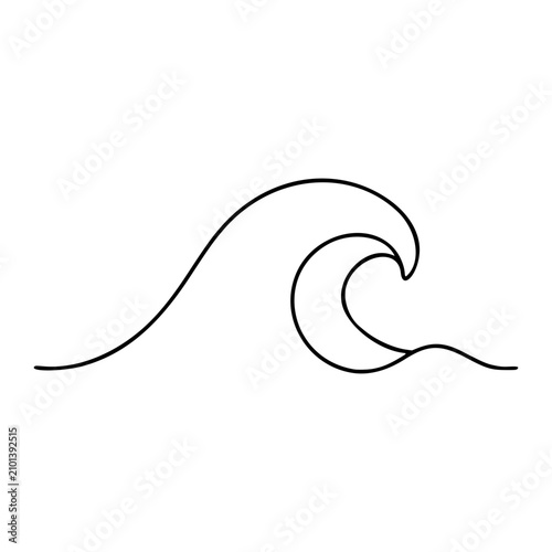 Graceful single-line ocean wave vector illustration with smooth curling form and delicate water contour, minimalist hand-traced icon ideal for surf brands, maritime designs, and elegant scalable