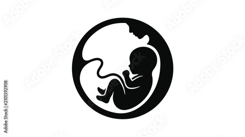 Fetus in Womb with Mother Silhouette Logo, Maternity and Pregnancy Concept Vector Icon