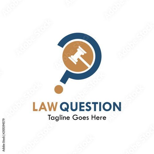 Law Question logo design featuring a combination of a question mark and a judge gavel, representing legal advice, consulting, inquiry, and justice services.