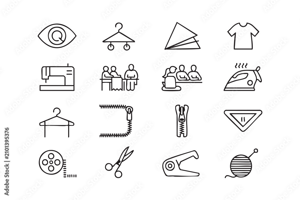 Fototapeta premium Fashion Design Outline Symbol Set for Clothing Production and Dressmaking