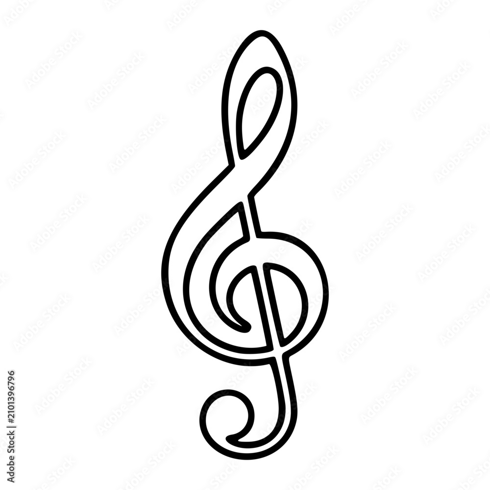 Fototapeta premium Hand-drawn Treble Clef Vector Icon - Musical G Clef Line Art Illustration. Elegant Outline for Music Notation, Sheet Music, and Audio Branding. Clean Black White Vector Musical Graphic.