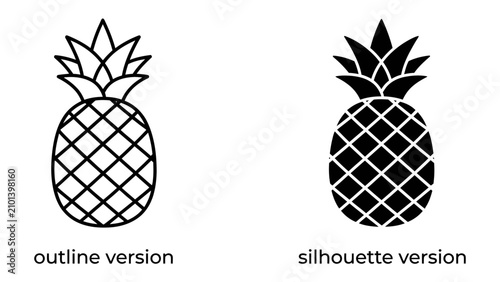 Принти на полотні Two Pineapple Variations: A clear visual comparison showcasing the pineapple in both outline and silhouette form, offering versatility for graphic design needs