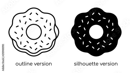 фотографія Doughnut Icons: A set of two doughnut icons, one in outline and the other as a silhouette, both adorned with sprinkles, representing the versatility of graphic design
