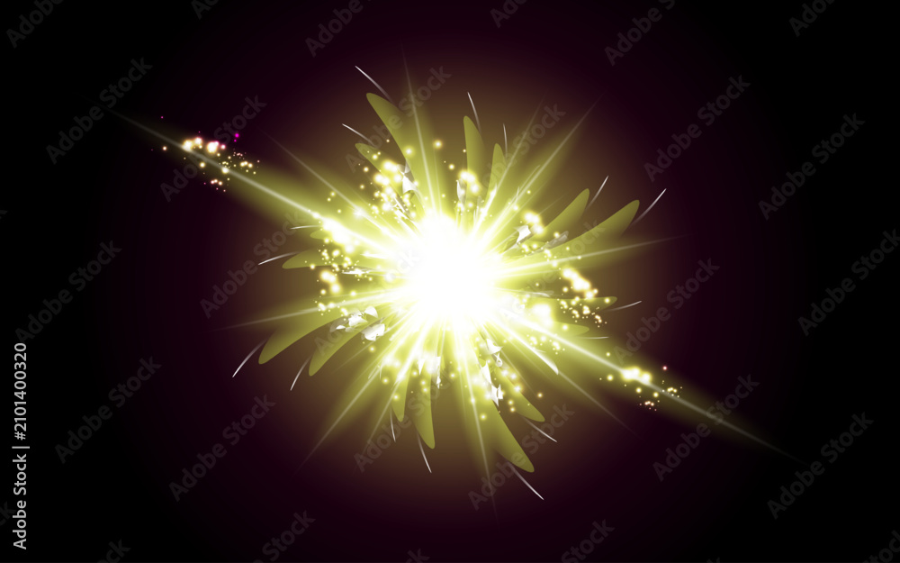 Fototapeta premium Lime yellow lens flare explosion with glowing particle light vector