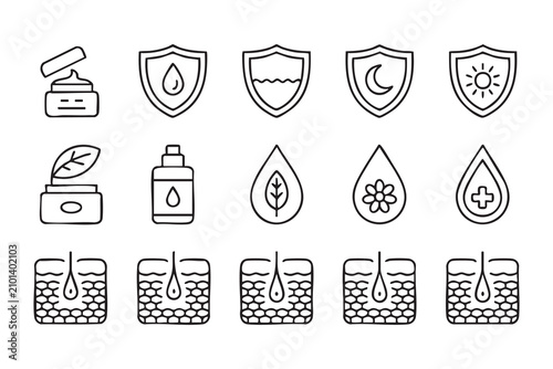 Foto Dermatology Line Icon Set for Dry Skin Care and Barrier Repair Treatment
