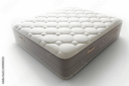 Comfortable modern orthopaedic mattress with a soft quilted surface and durable grey fabric sides designed for restful sleep in a clean bedroom setting on white background