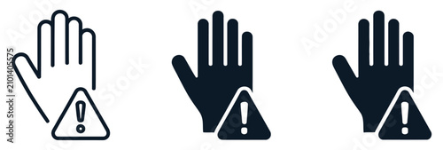 Danger Avoid Warning Icon with Hand and Exclamation Mark Sign Featuring Caution, Risk, Security, and Workplace Safety Graphics
