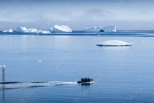 Natural scenery of snow-capped mountains and icebergs at the Portal point of  the Antarctic Peninsula