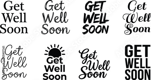 Bild auf Leinwand Get well soon hand lettered typography set featuring various calligraphy styles