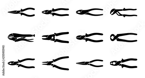 Obraz na płótnie Diverse Pliers Set, Hand Tool Icons, Metal Hardware Collection, Industrial Equip