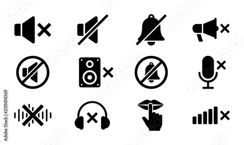 Foto Mute Icon Set, Silent Symbols Collection, Volume Off Graphics, Audio Off Vector