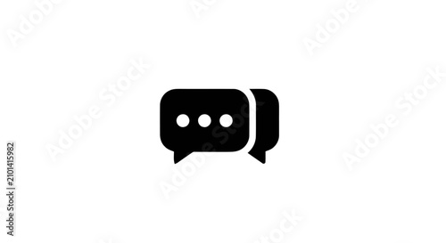Black speech bubble chat icon with ellipsis dots representing a digital conversation or messaging interface on a white background