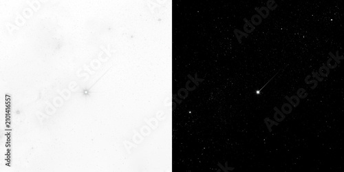 Photos Abstract night sky with sparkling stars and a bright comet, inverted high contrast digital art background