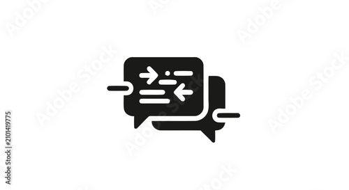 Foto A black and white illustration shows two chat bubbles exchanging messages with arrows