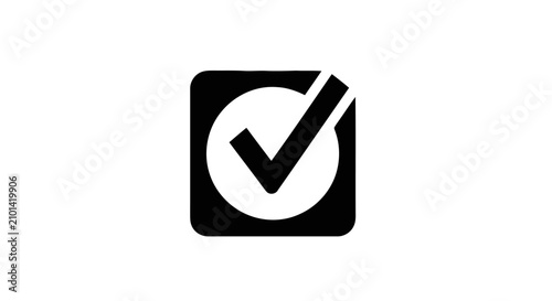 Fotografi The checkmark symbol appears on a white circle within a black square box